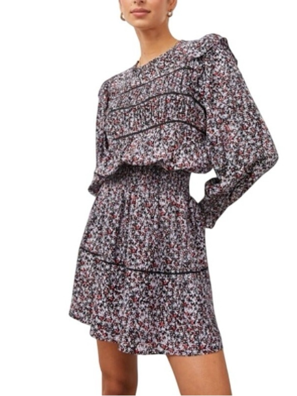 Rails Faren Long Sleeve Mini Dress Midnight Meadow Floral Peasant Medium NWOT